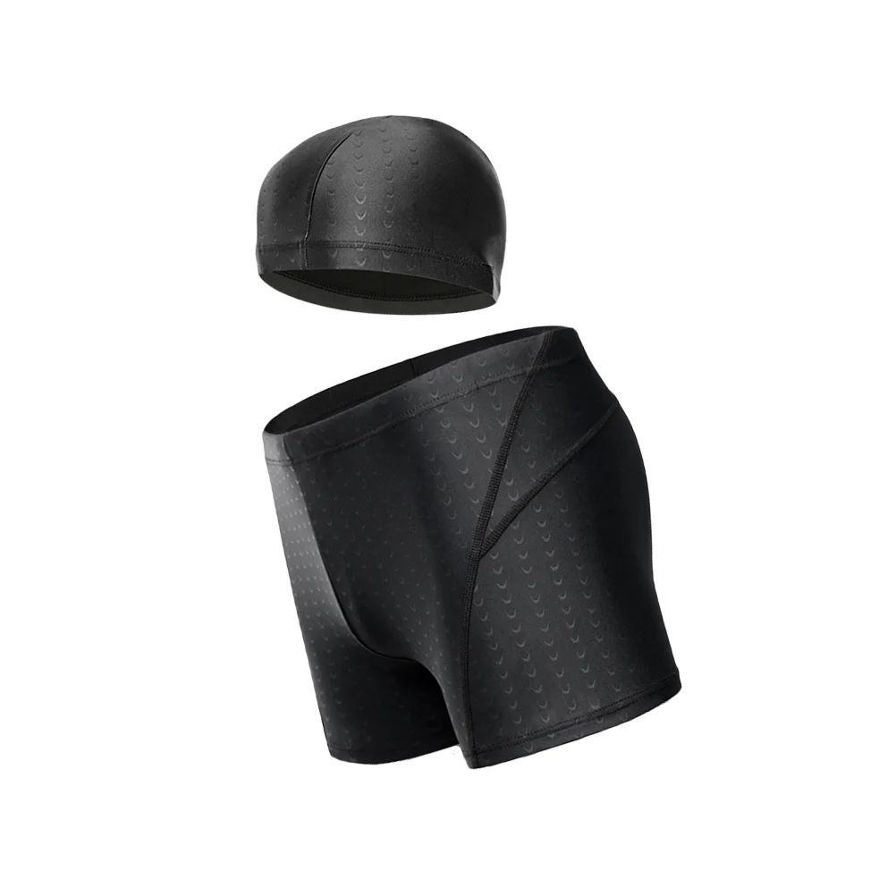 

1 Piece Adults Beach Wear Large Size Black L High Elasticity Waterproof Swim Trunks with Swimming Hat Fast