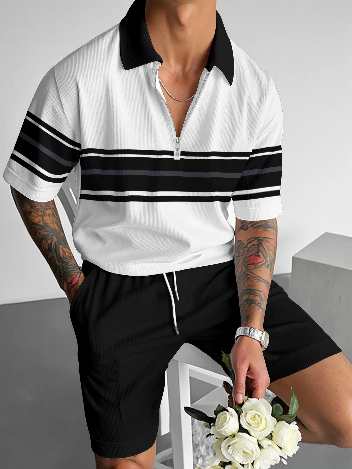 

Мужской повседневный комплект: рубашка-поло с коротким рукавом и шорты с цифровым принтом