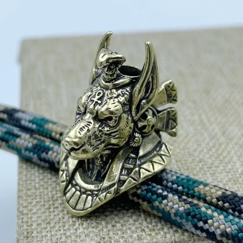 Ancient Egypt Death God Anubis Jackal Head Brass EDC Knife Beads DIY Paracord Woven Lanyard Pendants Jewelry Outdoor Accessories