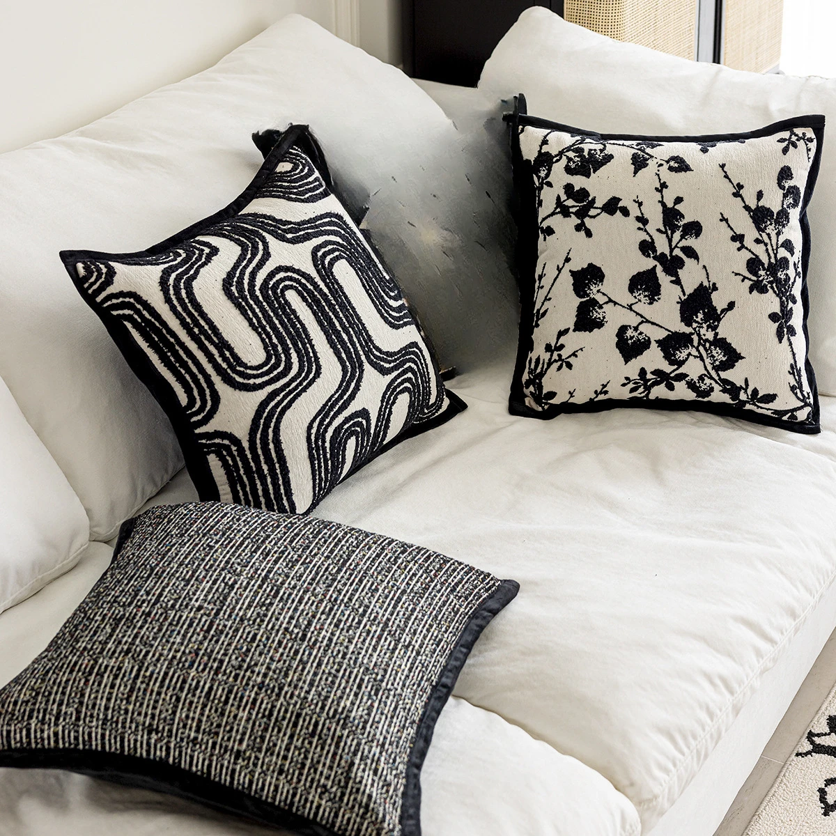 45X45CM Black French Throw Pillow Cover Nordic Geometry Stamping Waist Cushion Cover Decor Home Decorative Pillowcase