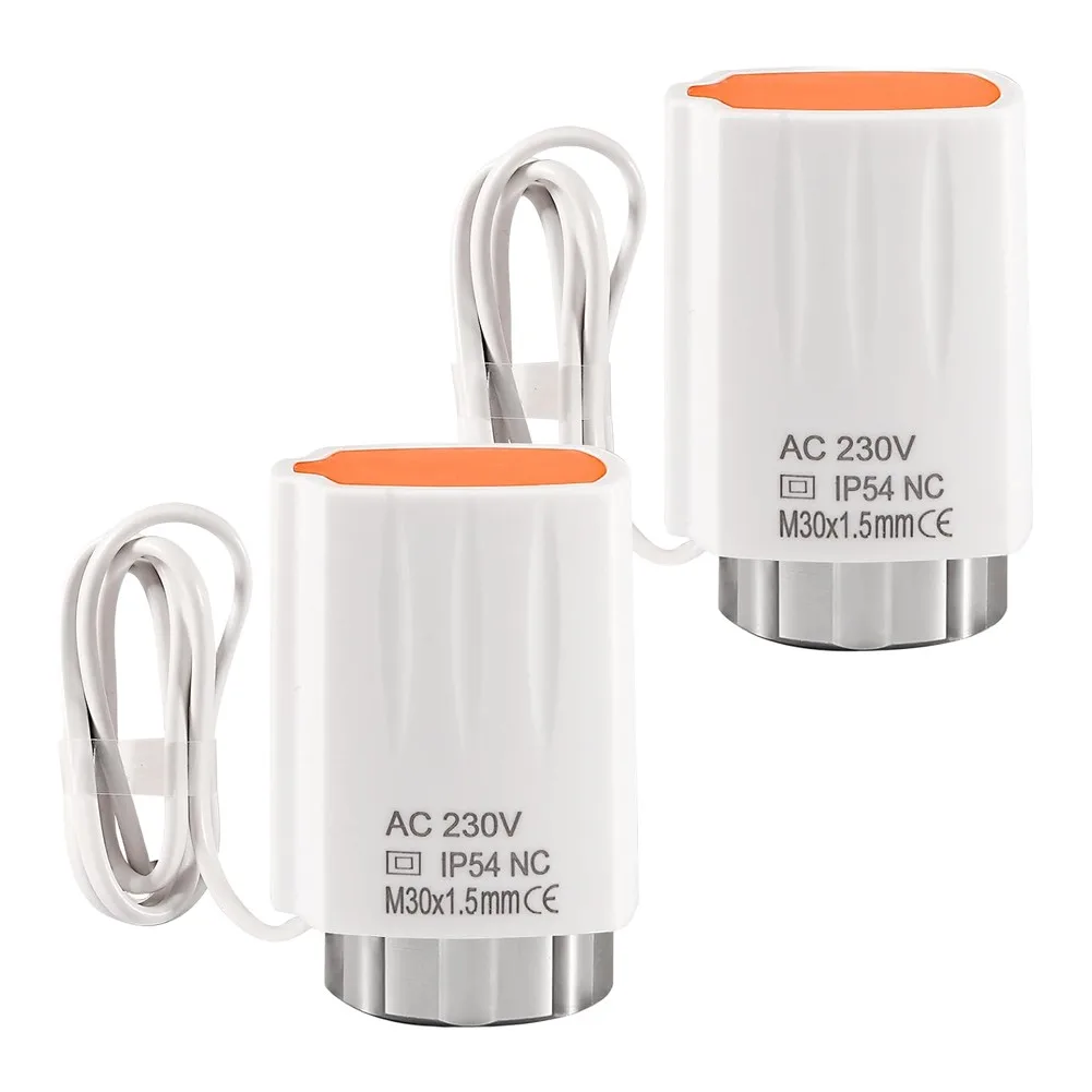 2PCS M30x1.5 Electric Heating Actuator For Underfloor Heating Manifold, 230V Normally Closed Valve Controller With 110N Thrust