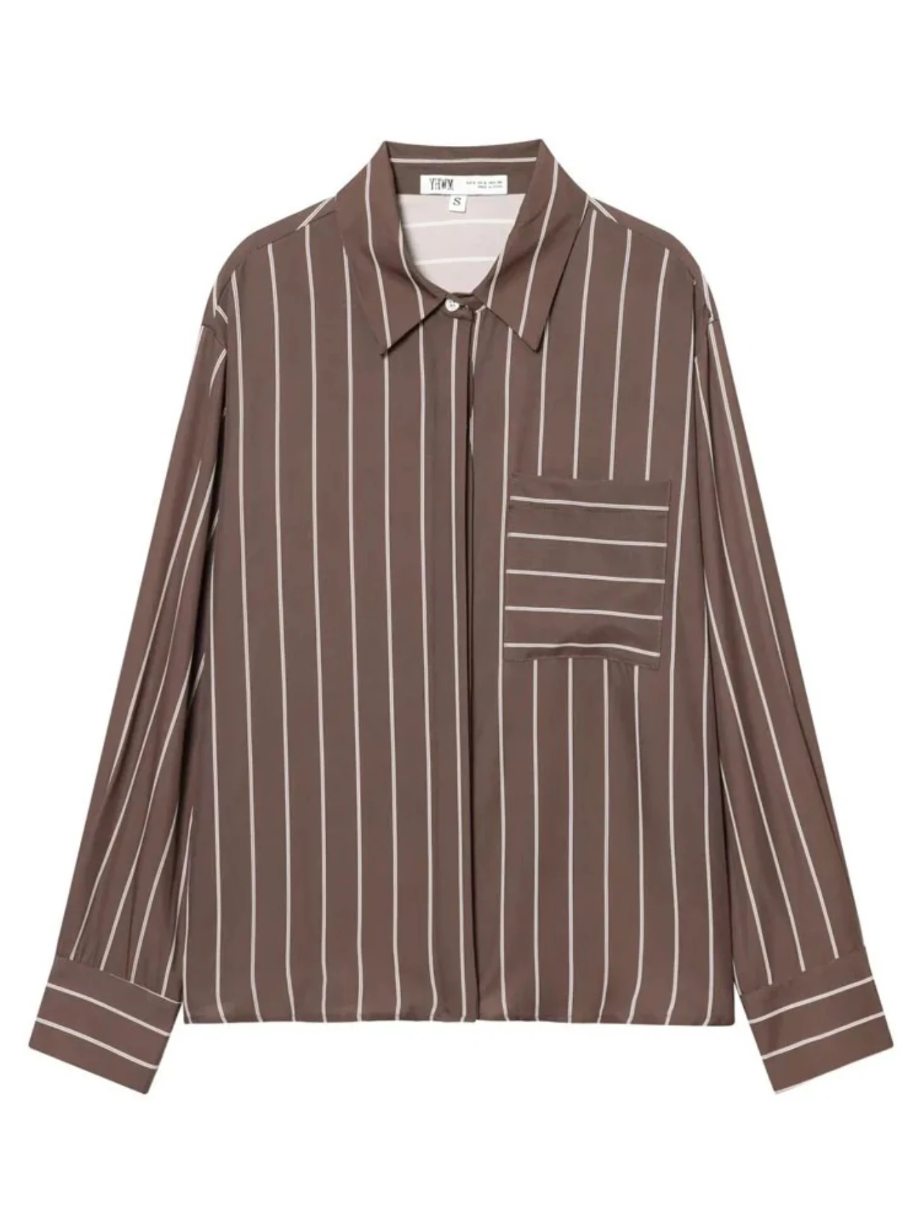 

with striped hanging shirtWinter new women's French design style long sleeved lapel pocket