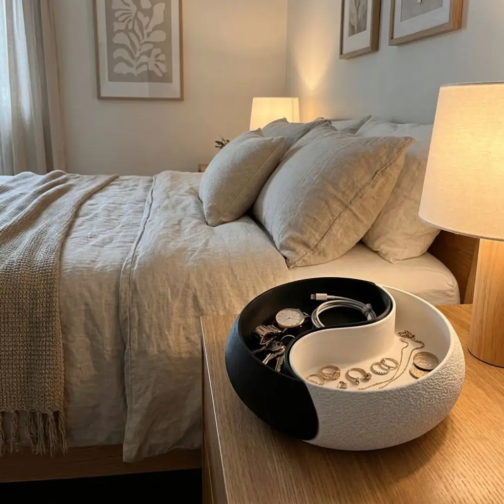 3D Printed Black and White Storage Bowl Flat Bottom Layered Design Storage Tray Smooth Yin and Yang Storage Ornament