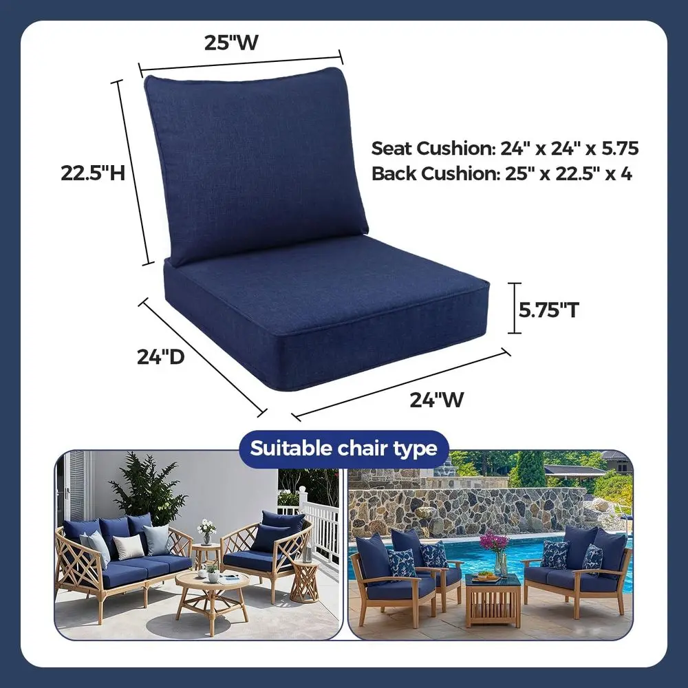 24 Set Bantal Kursi Luar Ruangan Tahan Air & Anti-UV untuk Kursi Patio, Sarung Dapat Dilepas