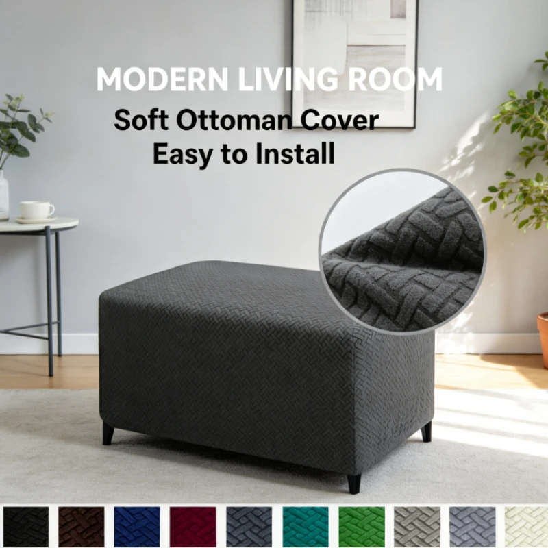 Waterproof High Spandex Ottoman Slipcovers Rectangle Footrest Footstool Protector Covers Stretch Fabric Storage Ottoman Covers