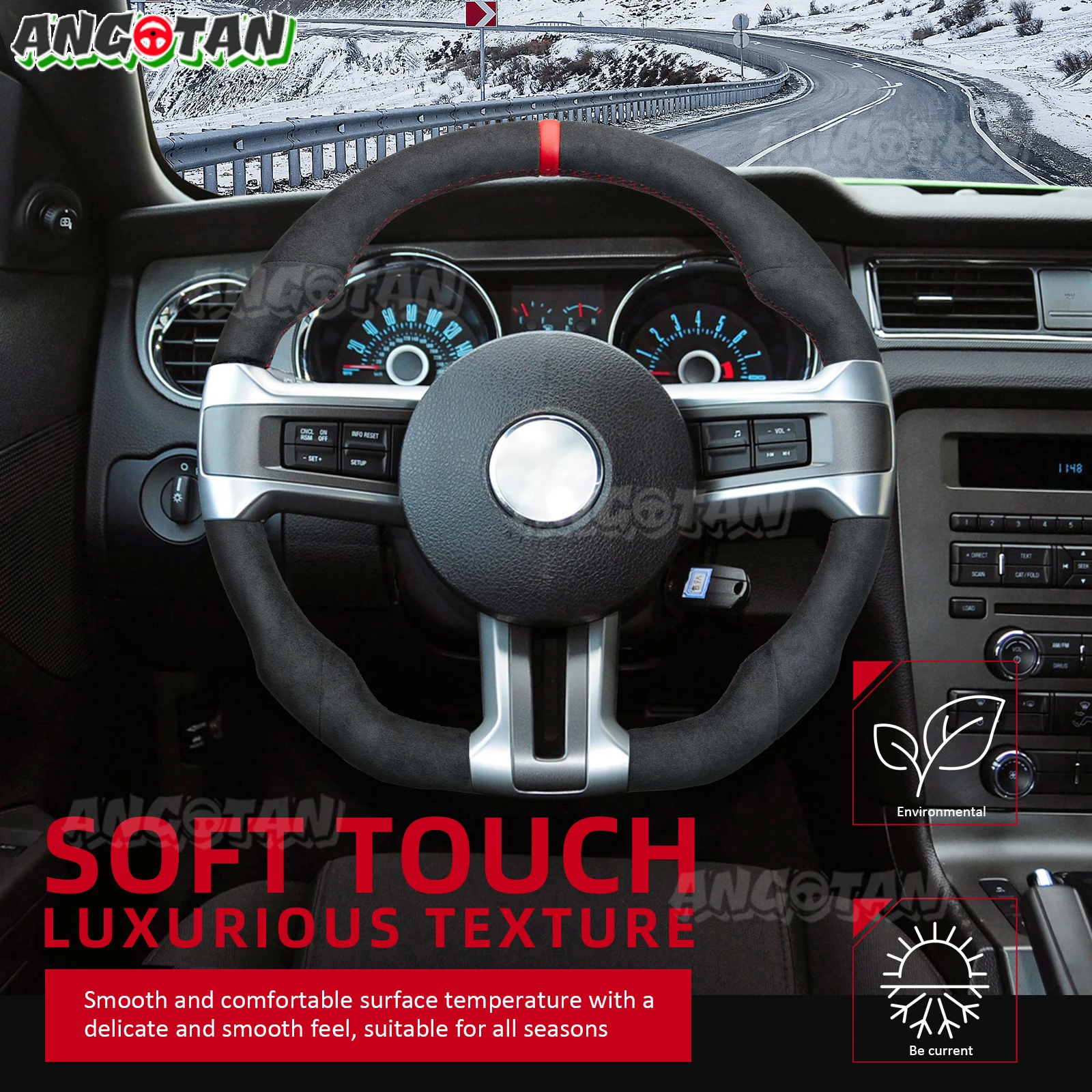 

HANDCRAFTED FLAT-BOTTOM SUEDE Steering Wheel for Mustang EcoBoost/GT/Shelby GT350/GT350R 2012-2014 Alcantara Steering Wheel
