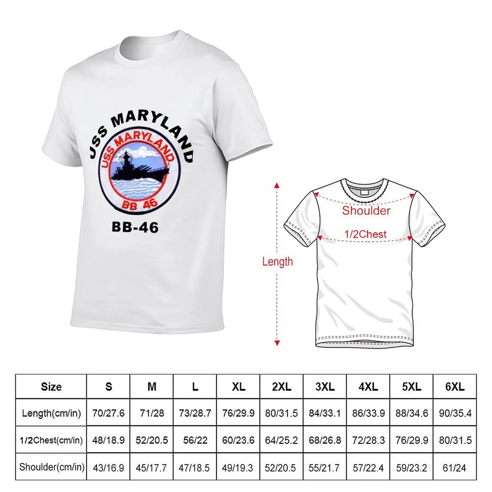USS Maryland BB-46 Patch T-Shirt cotton t shirt pack t shirts for man pack white T-Shirt