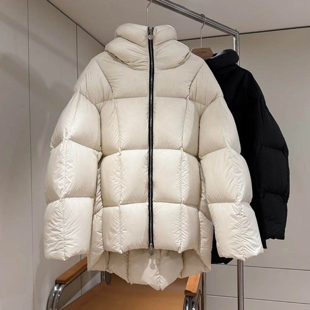 

2025 Autumn Winter Thickened White Duck Down Jacket Loose Women New Style Ultra-light Cream Puff-like Zipper Bread Casual Coat