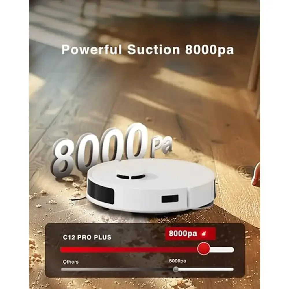 C12 Robot Vacuum Cleaner and Mop 8000Pa Powerful Suction ZeroTangle Anti-Tangle Technology TrueMapping Multi-Sensor Fusion