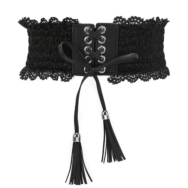 

Women's Fringe Elastic Waistband Bow Lace Belts Corsets Wide Belts Women's Fashion Dresses Accessories Women's Self-Tie Belts