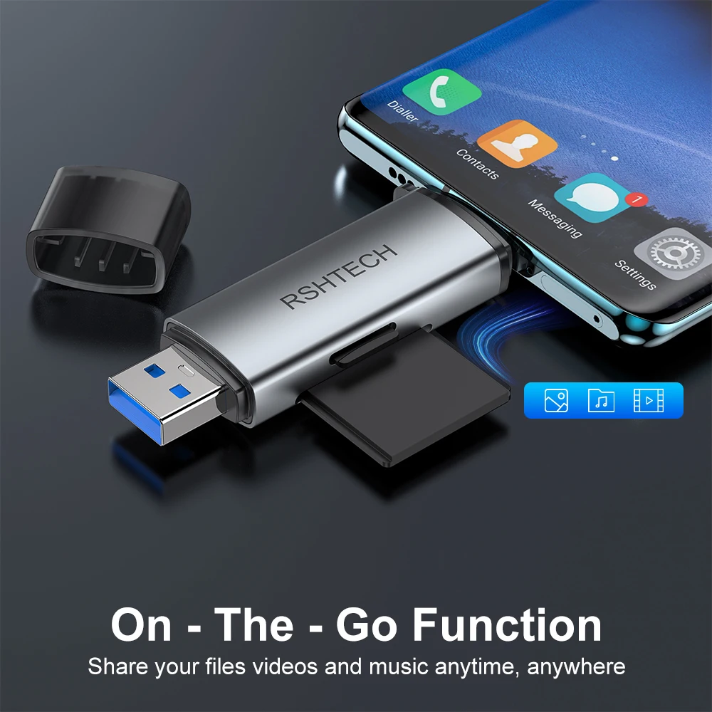 RSHTECH Memory Card Reader Dual Connector USB C/USB 3.0 SD/TF Card Reader Adapter Supports SD/Micro SD/SDHC/SDXC/MMC for MacBook