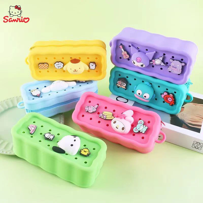 Sanrio Hellokitty Cinnamoroll Silicone Pencil Case Melody Pochacco Pencils Bag Pen Case School Supplies Stationery Birthday Gift