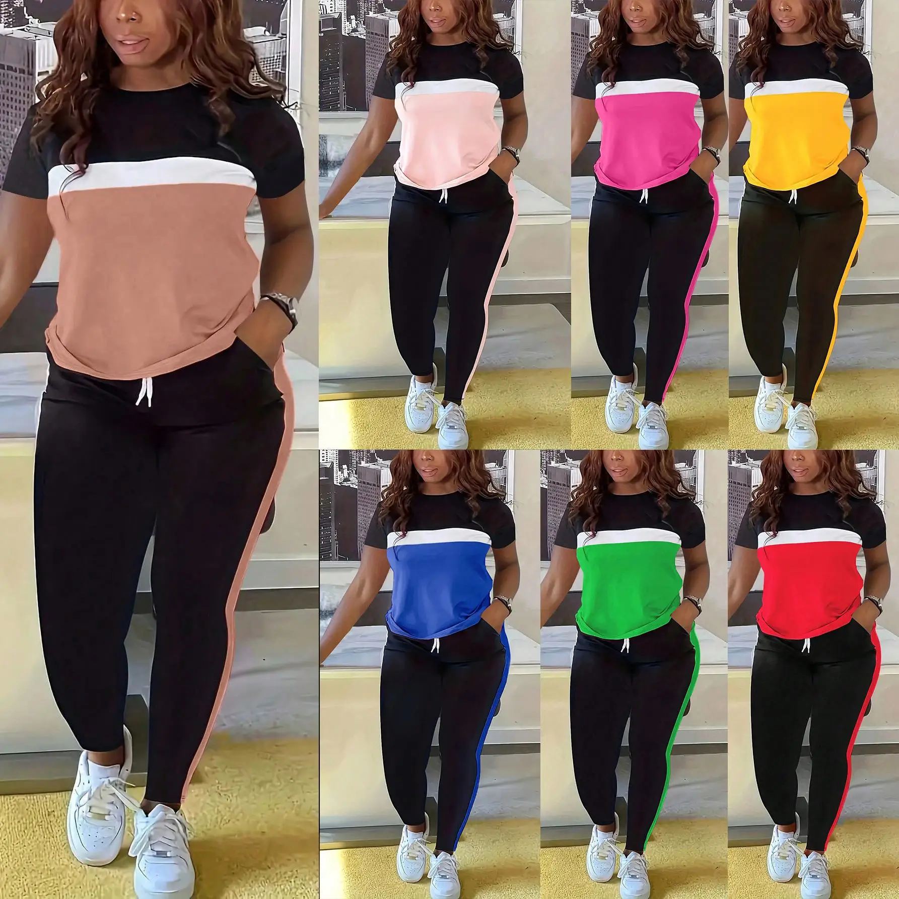 Celana Panjang Pelangsing Ort Irt Tambal Sulam Wanita Set Fashion Olahraga Celana Panjang Setelan Musim Gugur Gaya Eropa