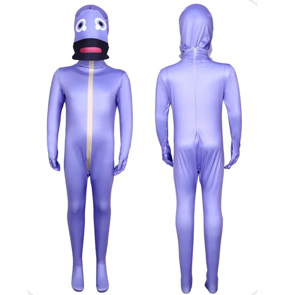 Purple Hide and Seek Cosplay Jumpsuit with Mask for Halloween Party Bodysuit Dress Up Kids Outfits