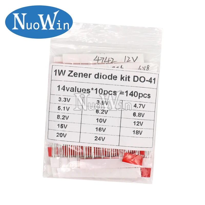 140pcs/Lot 1W Zener Diode Assorted Kit 3.3V-24V 14values*10pcs=140pcs Electronics Component Sample Set