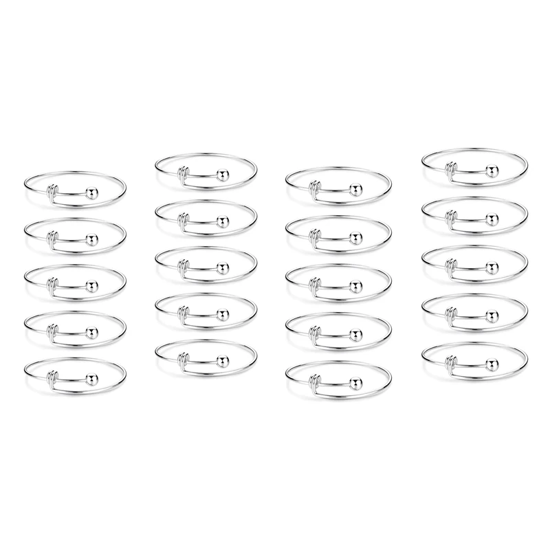 20 Pcs Expandable Bulk Wire Blank Adjustable Bangle Bracelet For DIY Jewelry Making, 2.56 Inch & 2.16 Inch