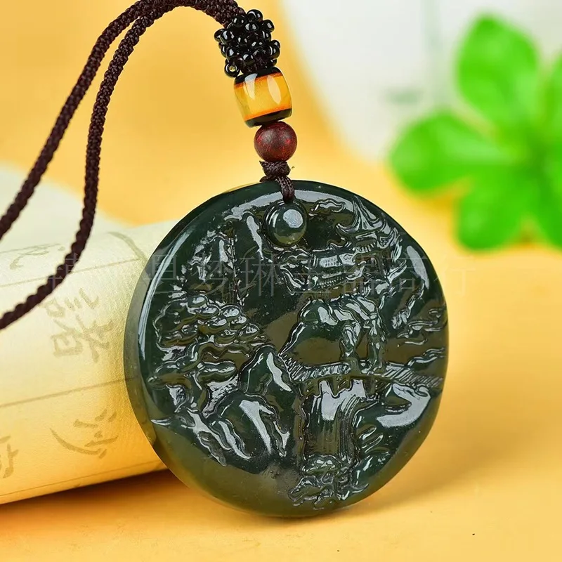 Natural Hotan Green Jade Landscape Pendant Men And Women