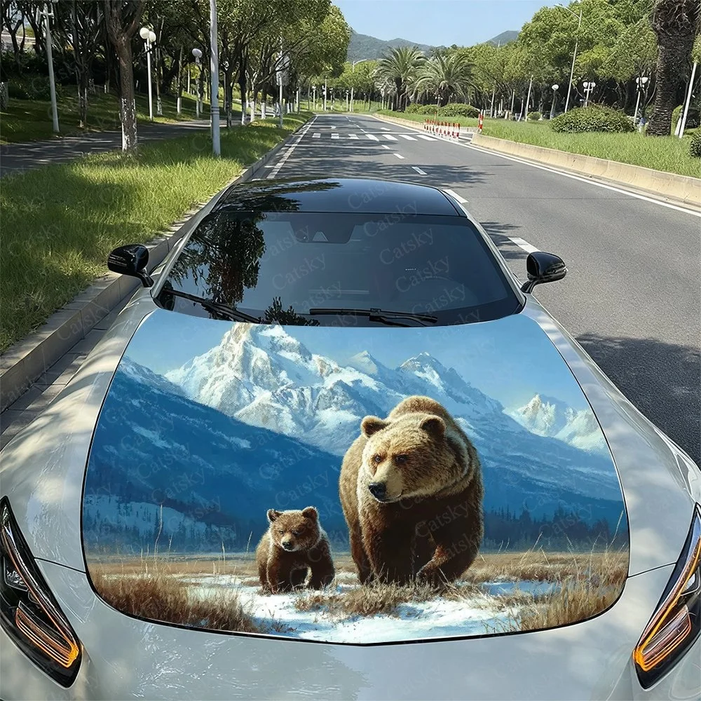

Two Bears Mountain Car Hood Sticker PVC Self Waterproof Stick, Striking Auto Exterior Accessories Decor Protect Gift for Lover