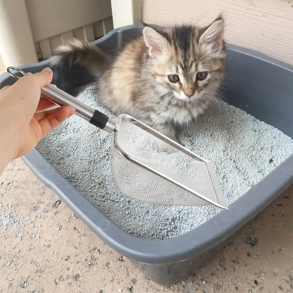 Pelle à déchets en acier inoxydable pour animaux de compagnie, pelle à long manche, filtre à litière, pelle à sable, outil de livres pour animaux de compagnie, fournitures pour chats