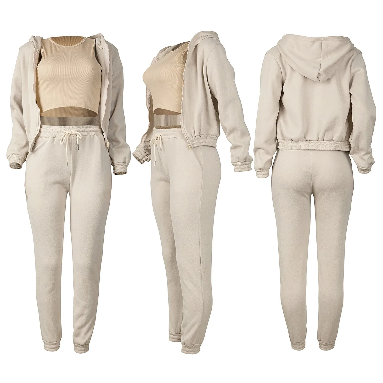 3 Piece Set Tracksuit Women Fashion Temperament Designer Long Sleeve Stand Collar Casual Sport Outfits Tracksuit Suit Set