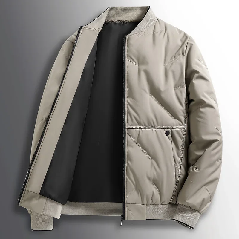 Winter New Fashion Men’s Solid Color Zipper O-neck Simple Basic Casual Trendy Baseball Jacket Male Quilted Jacket Clothes Coats
