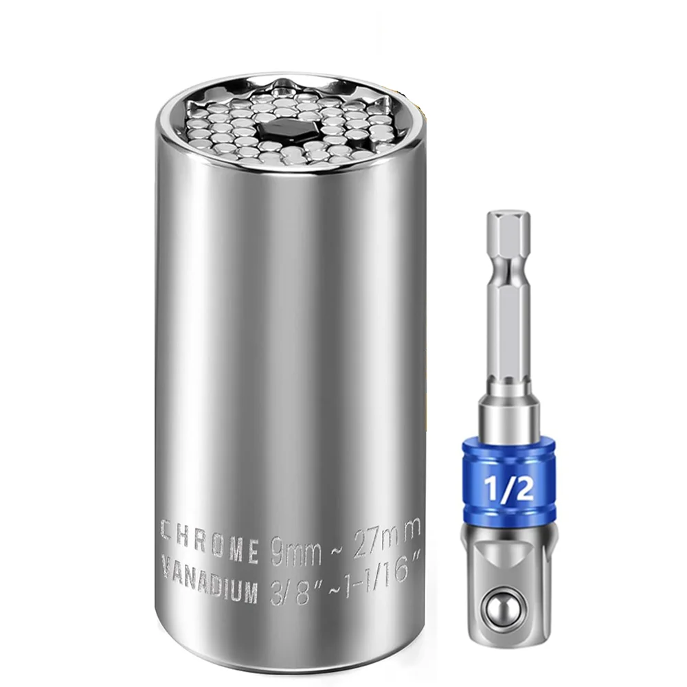 Universal-Steckschlüsselsatz (7-19mm 9-21mm 9-27mm 11-32mm) Super-Steckschlüssel zum Lösen aller Schrauben mit 3/8" 1/2" Bohrmaschinen-Adaptern – Detail 7