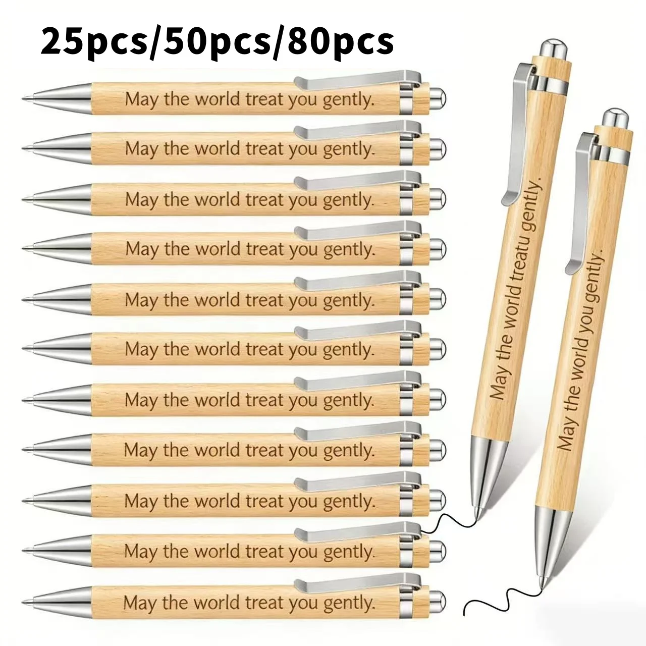 

25/50/80Pcs Bamboo Pen Personalized Ballpoint Pens Stationery Party Office Supplies Customized carve text Business baptism Gift