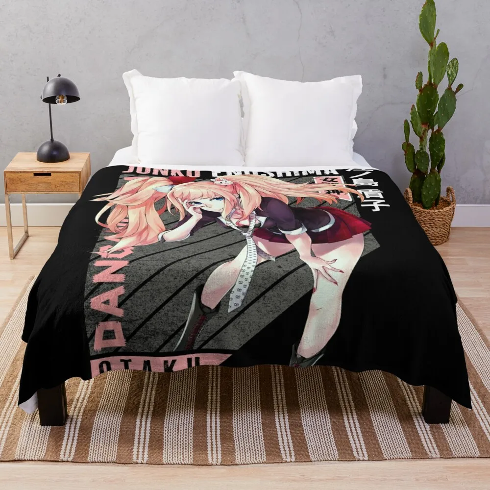 Junko Enoshima Throw Blanket Cute Plaid manga Soft Shaggy Blankets