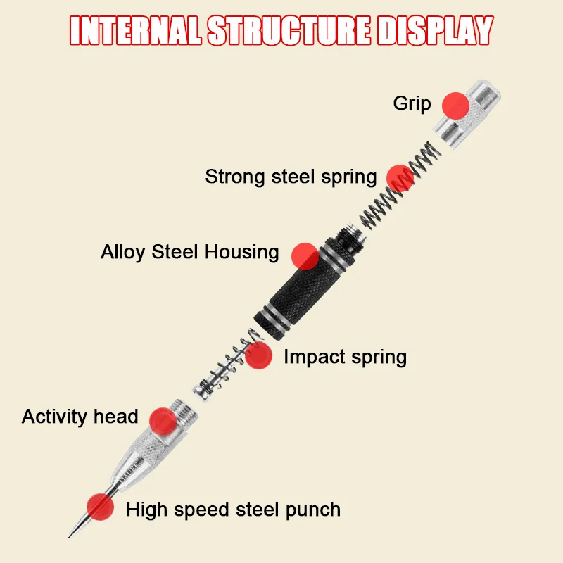 Automatic Center Punch Spring Loaded Locator Woodworking Metal Drill Adjustable Kerner Center Pin Press Dent Marker Hand Tools