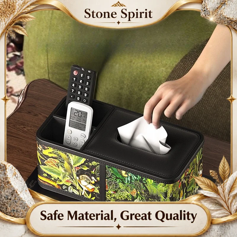 【Premium】New 2025 Vintage Green Forest Tissue Box, Luxury Chinese Style High-Aesthetic Storage – Home Living Room Coffee Table
