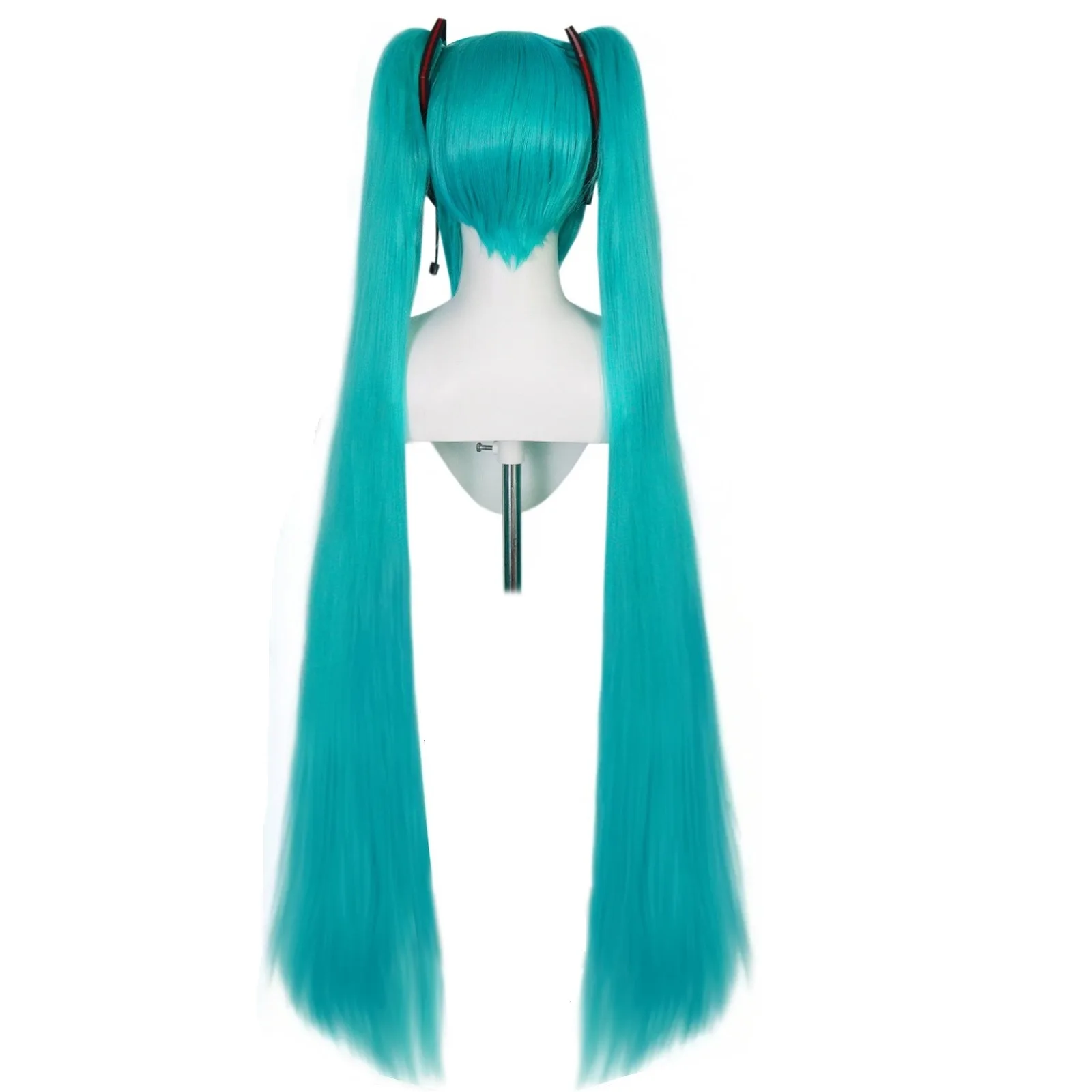  Synthetic double ponytail extra long wig, blue-green Lolita style, straight hair style, suitable for anime themed events