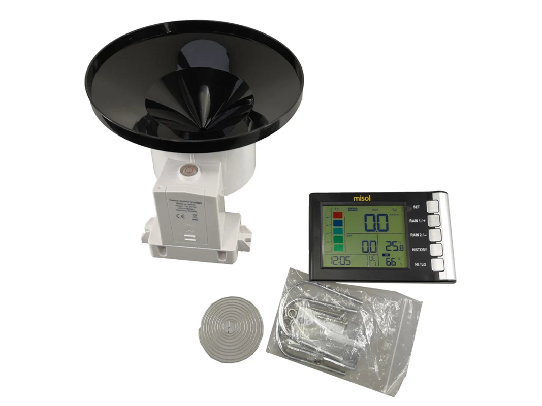 Medidor de lluvia misol, pantalla LCD y medición de temperatura y humedad