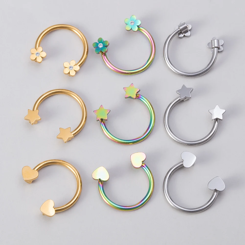 1pc Star Heart Flower CZ Septum Pierc Nose Ring Cartilage Tragus Helix Lip BCR Circular Hoop Piercing Jewelry 16G Free Shipping