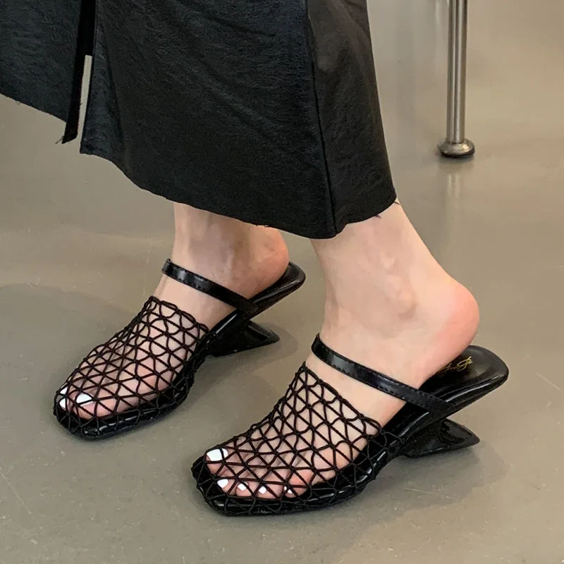 2024 Summer Spring Female Slides Footwear Mesh Ladies Slippers Sandals Shoes Fashion Weave Wedges Slippers Shoes For Women Mules