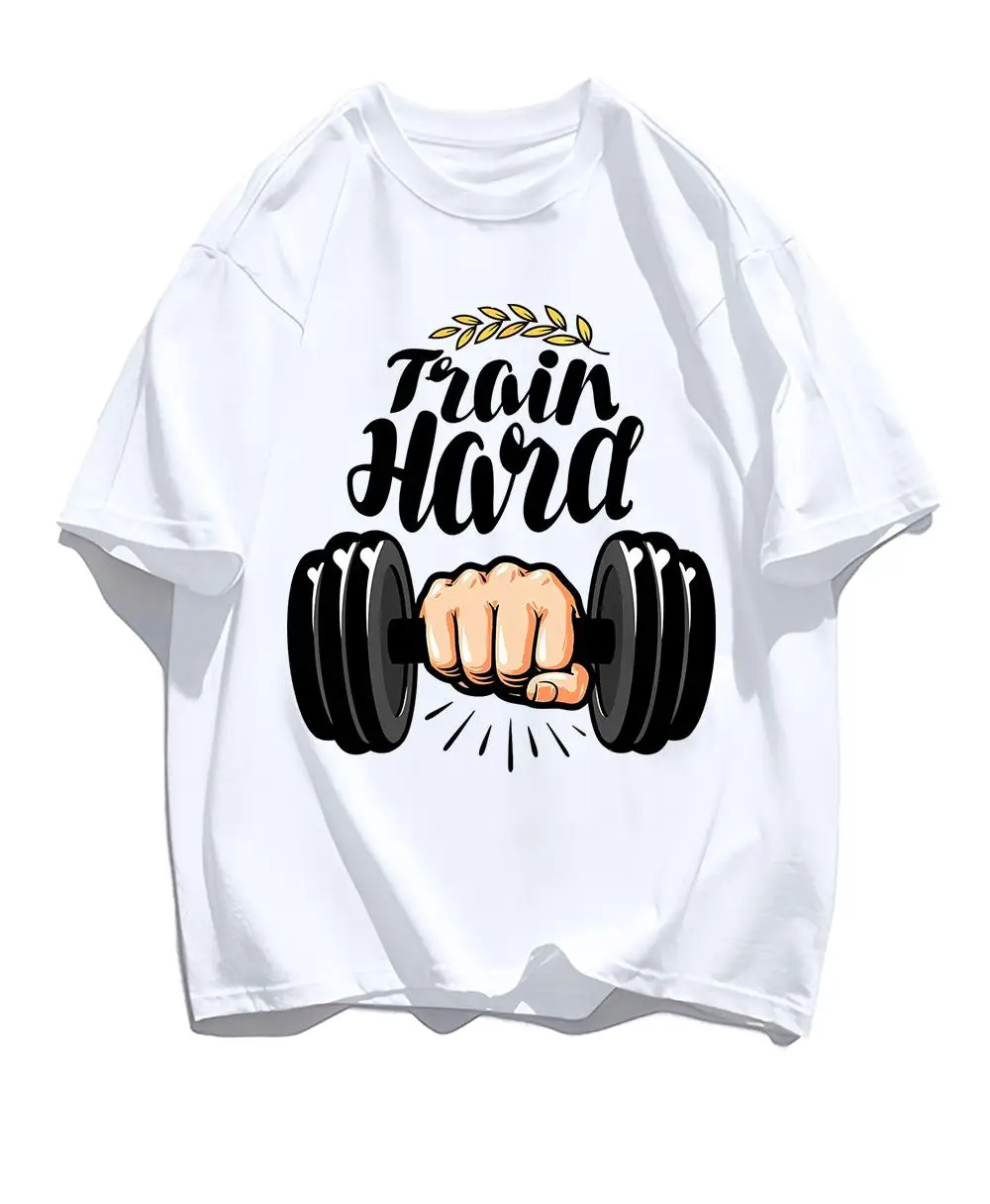 Hand With Dumbbell Gym Fitness Sport Label Womans Tshirt Summer Cotton Leisure T Shirts High-Quality Breathable Leisure T-Shirt