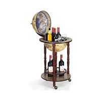 Eucalyptus Wood Globe Bar, Wooden Globe Wine Stand, Mounted on Wheels, Ancient Style, 45X45X88CM , White
