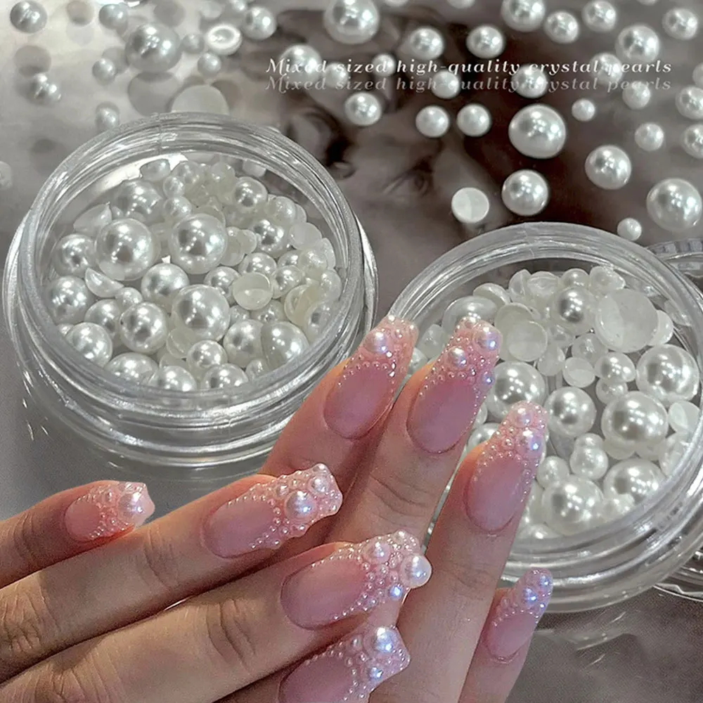 

1 коробка, 3D полукруглые белые жемчужные стразы для ногтей, смола с плоской задней частью, жемчуг, украшения для ногтей, подвески 2/2,5/2,8/3/4/5 мм, принадлежности для жемчужных ногтей