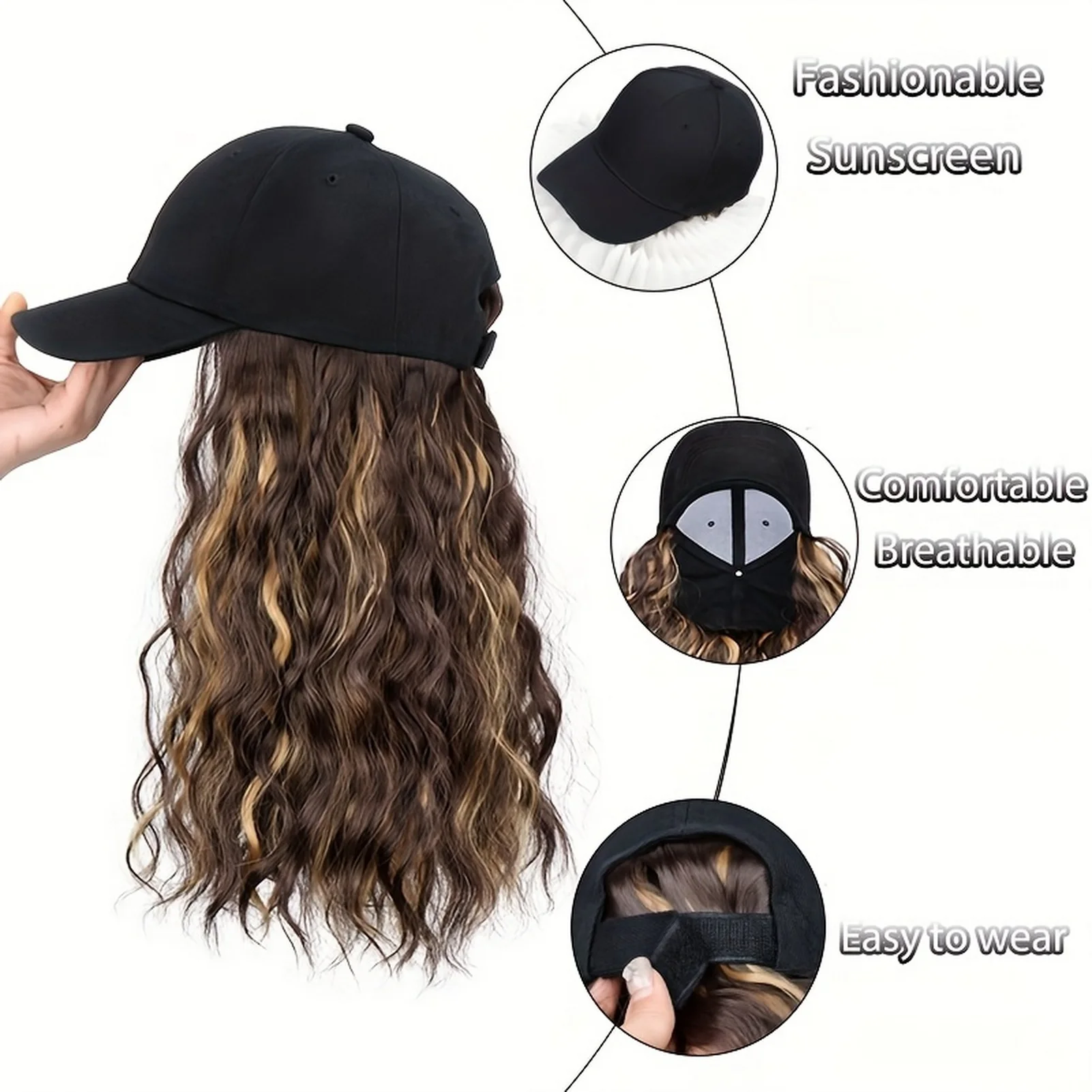 Baseball Cap with Hair Extensions Woman Breathable Wigs Hats for Concerts Theme Parties Weddings Dropshipping from US