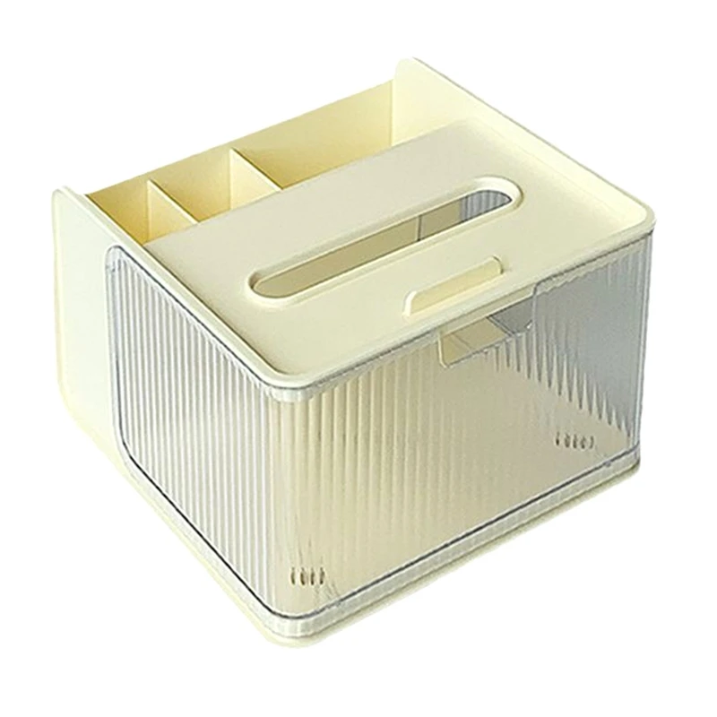 Desktop Living Room Multifunctional Tissue Box Desktop Paper Box Storage Box Mobile Phone Rack Bathroom Box Durable Cream Color