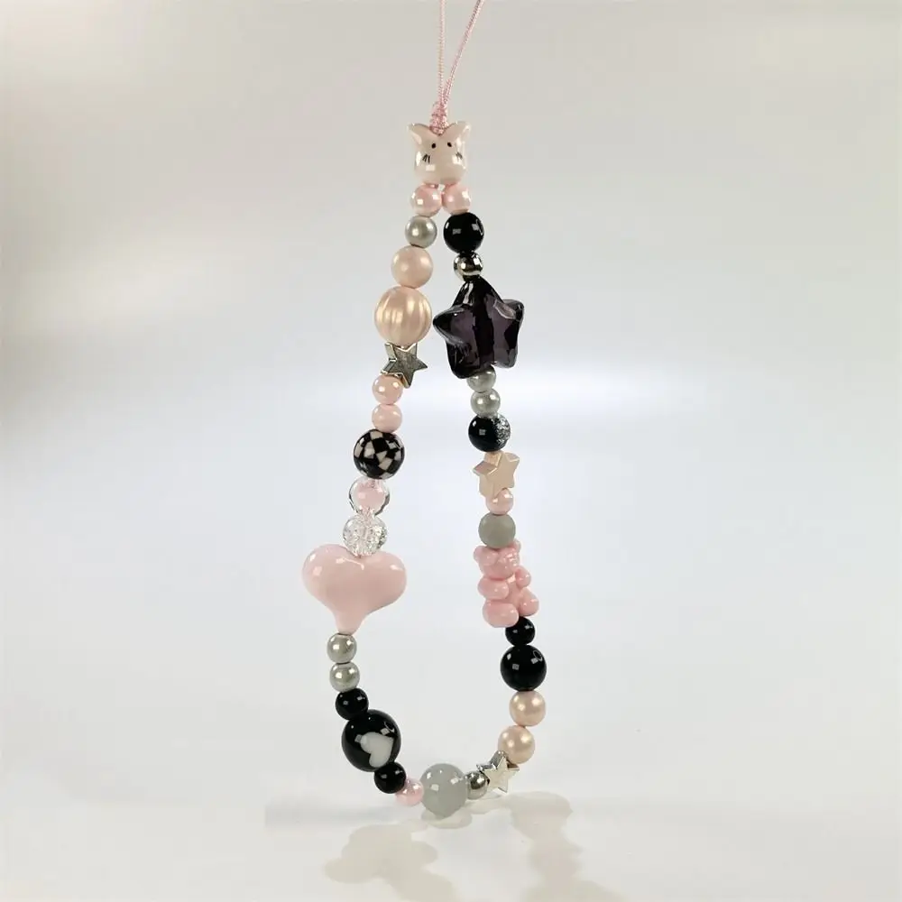 

Y2K Silver Cell Phone Strap Clear Star Sweet Girl Phone Lanyard Anti-Lost Wrist Strap Beads Phone Chain Telephone Decor