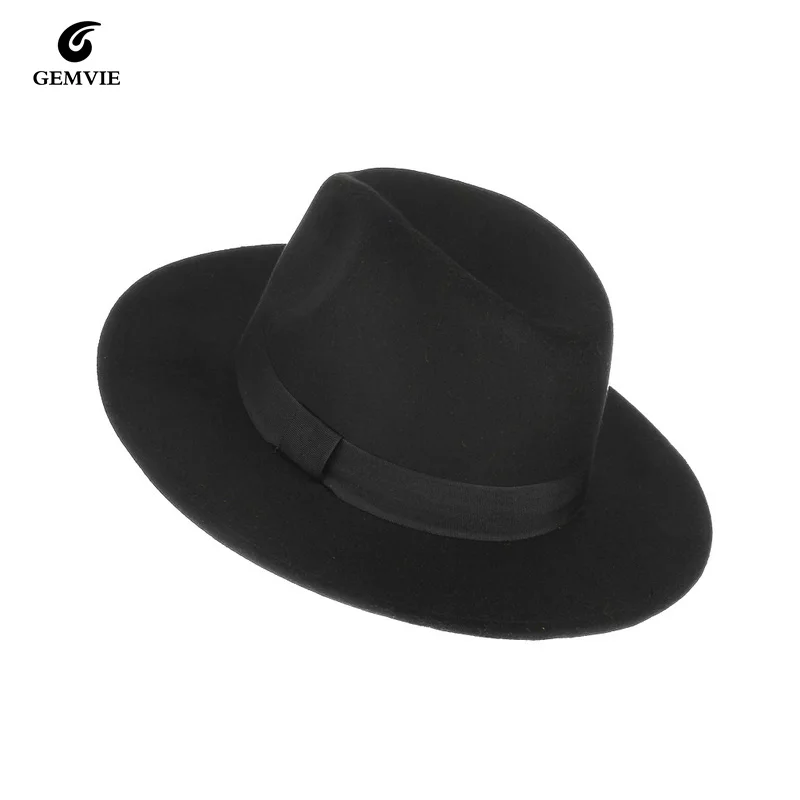 Classic Unisex Wide Brim Fedora Hat with Black Hatband Women Men Gentleman Felt Panama Hats