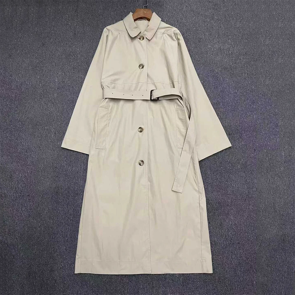 Silk-Cotton Blend Waist-Defining Women's Trench Coat Stylish Commuter Long-Sleeve Collared Casual Long Jacket Spring 2026 New