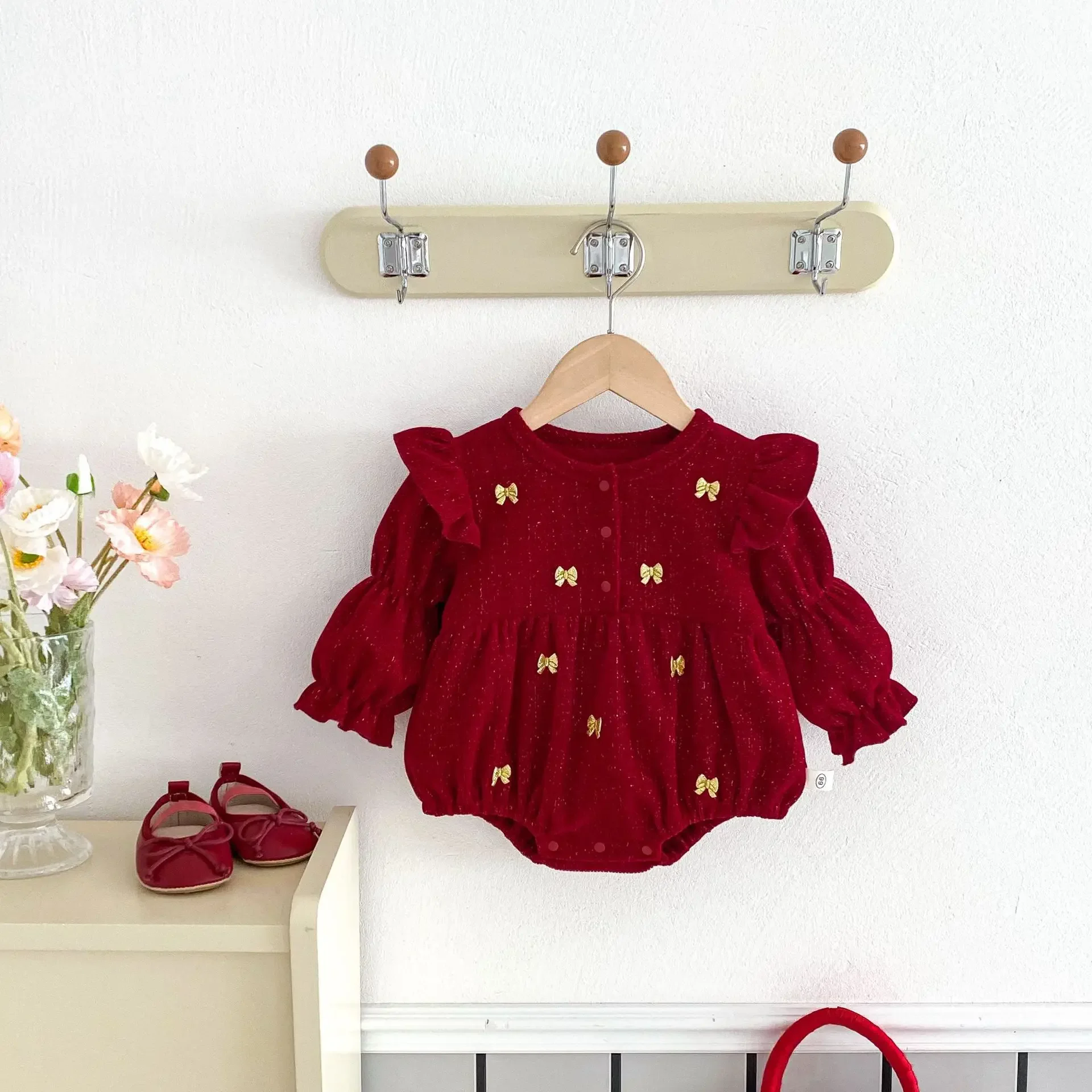 

Baby Clothing 0-2 Years Old Solid Color Cute Romper 2024 Autumn New Fashion Casual Baby Girls Bowknot Design Sense Romper