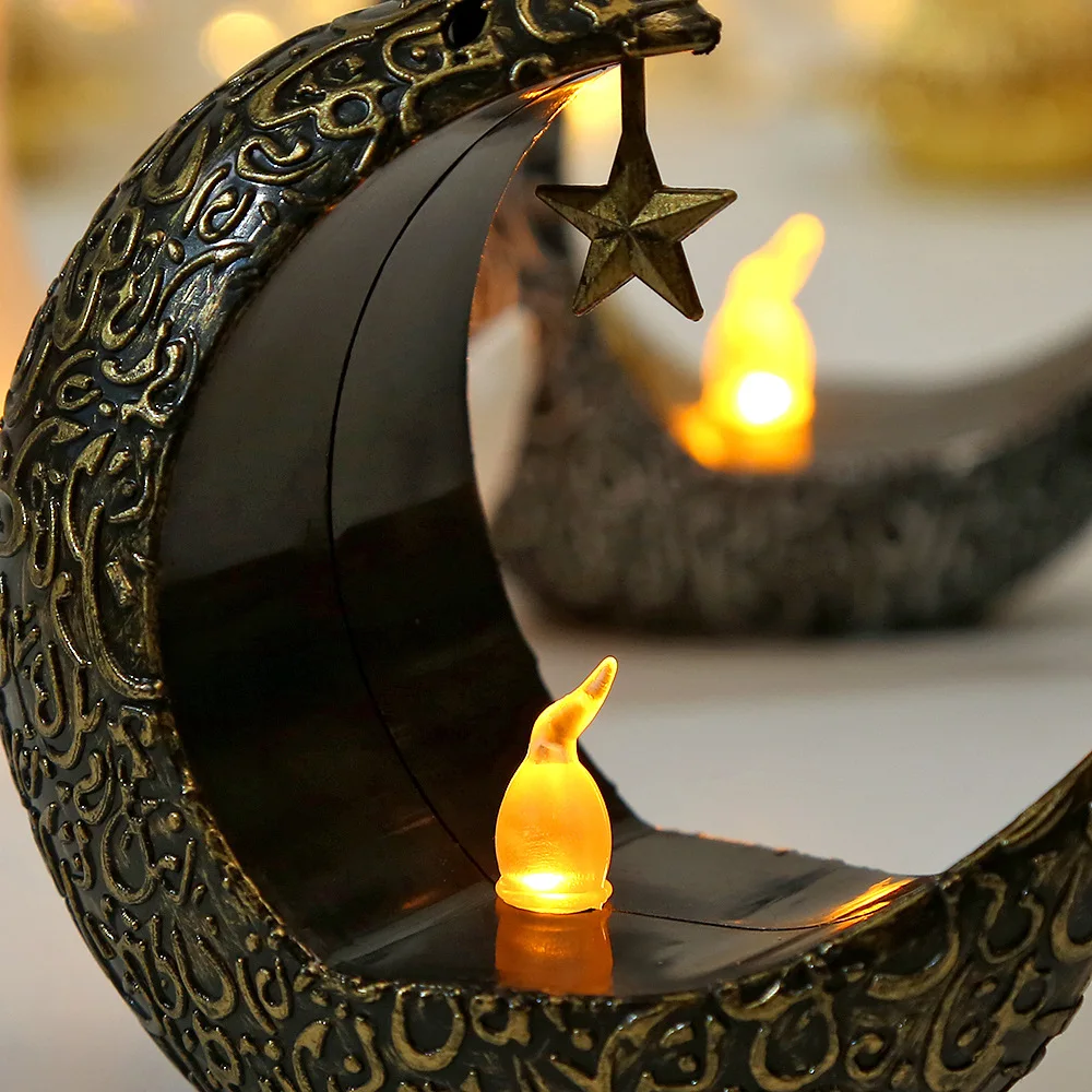 Lámpara LED para decoración de Ramadán, candelabro de Luna y estrella para Ramadán, Kareem, decoración del hogar, lámpara islámica musulmana, Eid