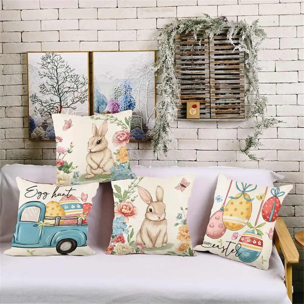 

45cm Easter Bunny Eggs Pattern Pillowcase Linen Pillow Covers Rabbit Easter Decoration Party Favors For Home Sofa Cushion Cover