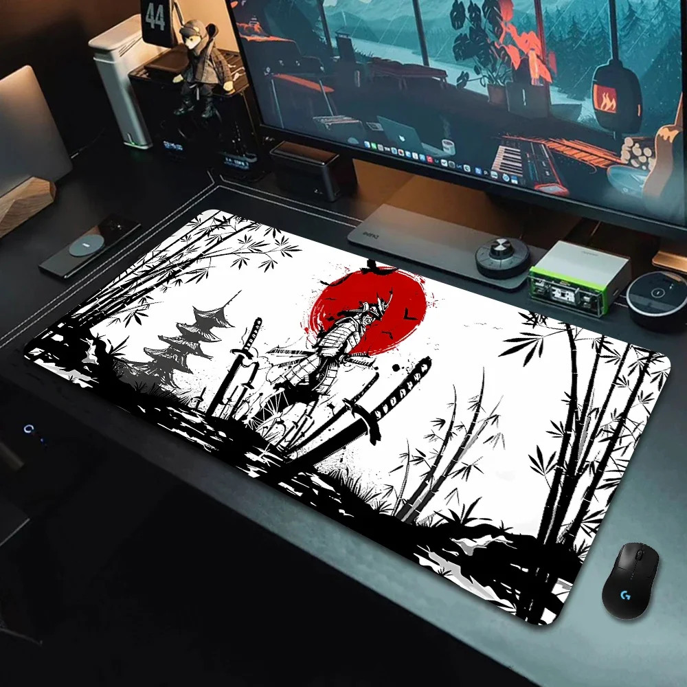 Samurai Jepang alas Mouse Aksesori Gaming besar bantalan Mouse komputer kantor otebook Keyboard tikar karpet meja karet 900x400