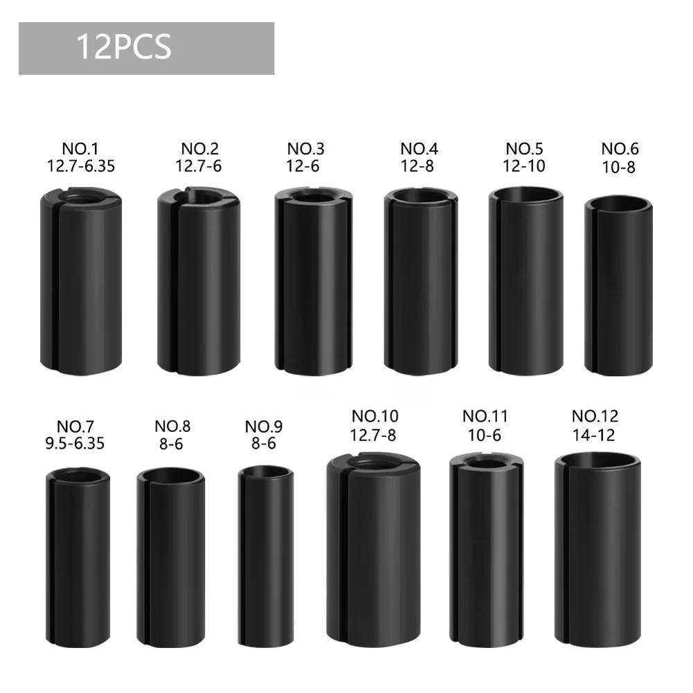 12pcs Metal CNC Router Bit Adapter Collet Set For Woodworking Milling Cutter Shank Converter Holder Engraving Machine Tool