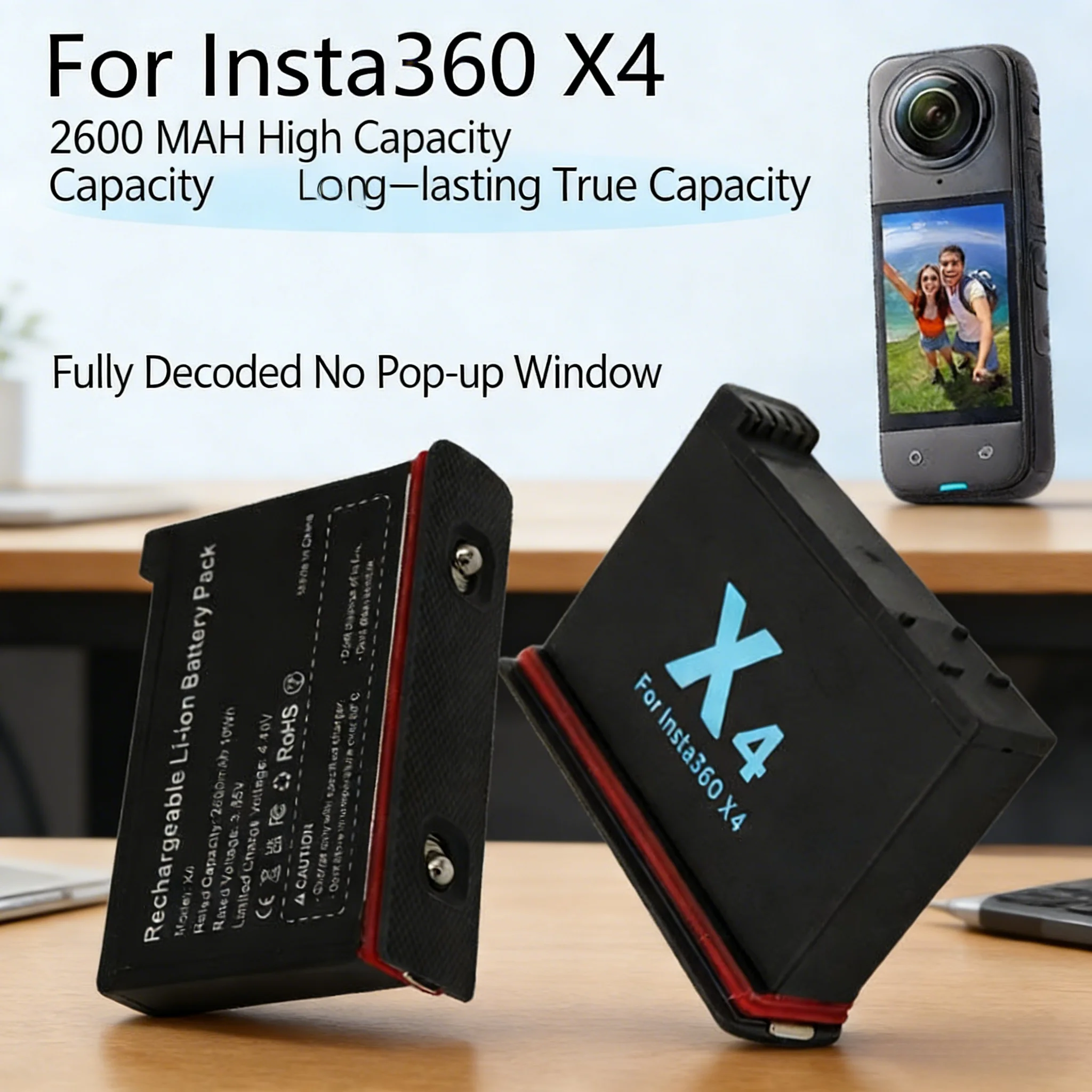 2600mAh Li-ion Battery for Insta360 X4 360° Action Camera - Extended Life Replacement Battery with Low Temperature Resistance