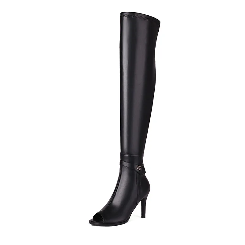 Arden Furtado Patent Leather over the Knee Boots, Round Toe, Peep Toe, Stilettos Heels, Sexy Side Zipper, Ladies 'Cool Boots, Verão