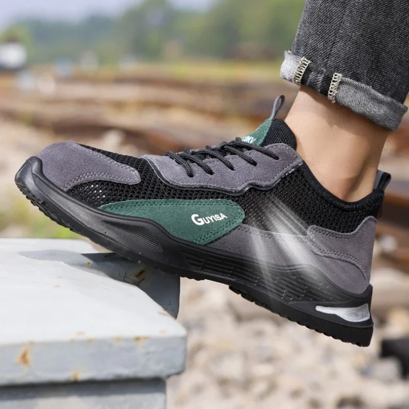 Sapatos de segurança masculinos biqueira de aço sola macia tênis masculinos à prova dwaterproof água respirável calçado de segurança com proteção anti resistente ao desgaste